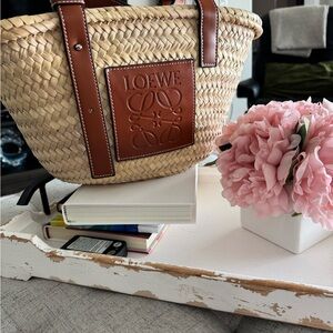 Loewe Woven Basket with Tan Leather Trim